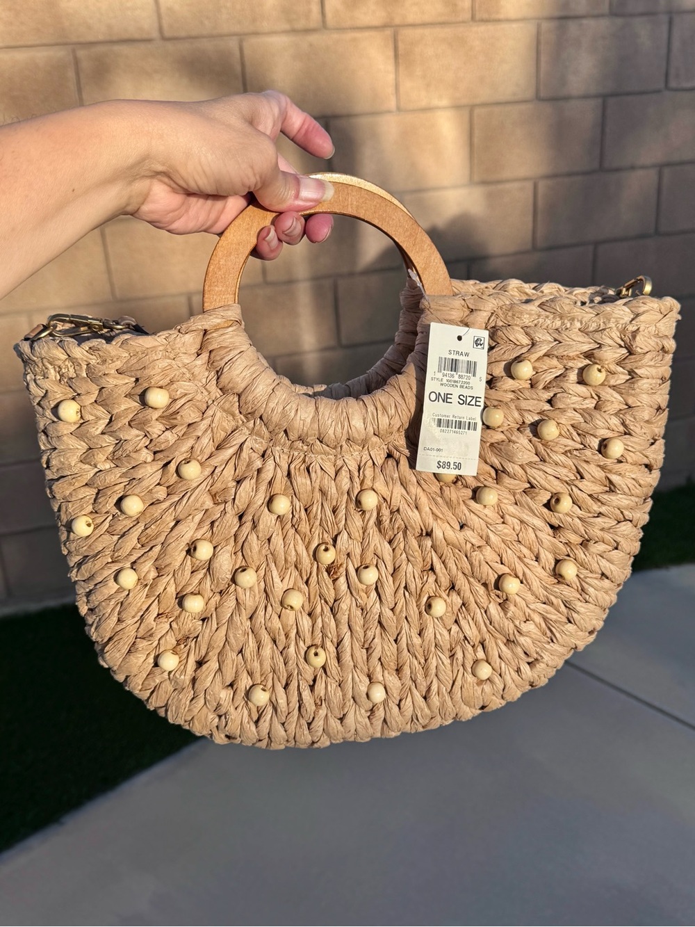 Beaded Straw Tote Crossbody - Picture 3 of 10